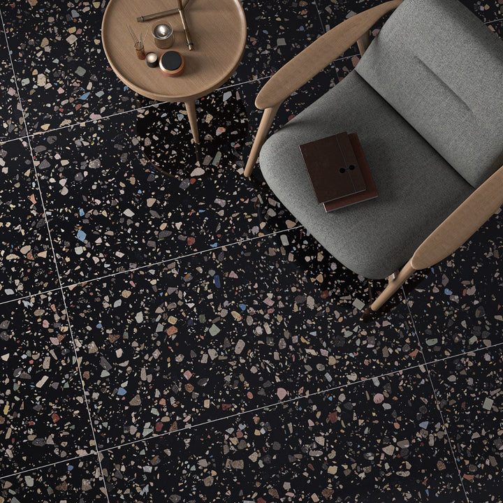Bejeweled Black Multicolor 24x48 Polished Porcelain Tile - Lux Tile