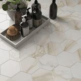 Amalfi Calacatta 6" Hexagon Polished Porcelain Tile - Lux Tile