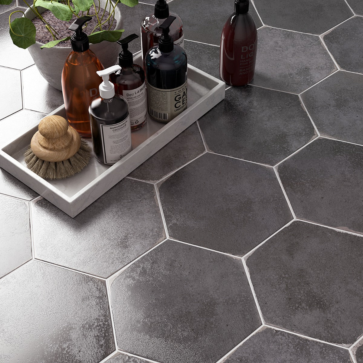 Kalay Antracite Gray 9" Hexagon Polished Porcelain Tile