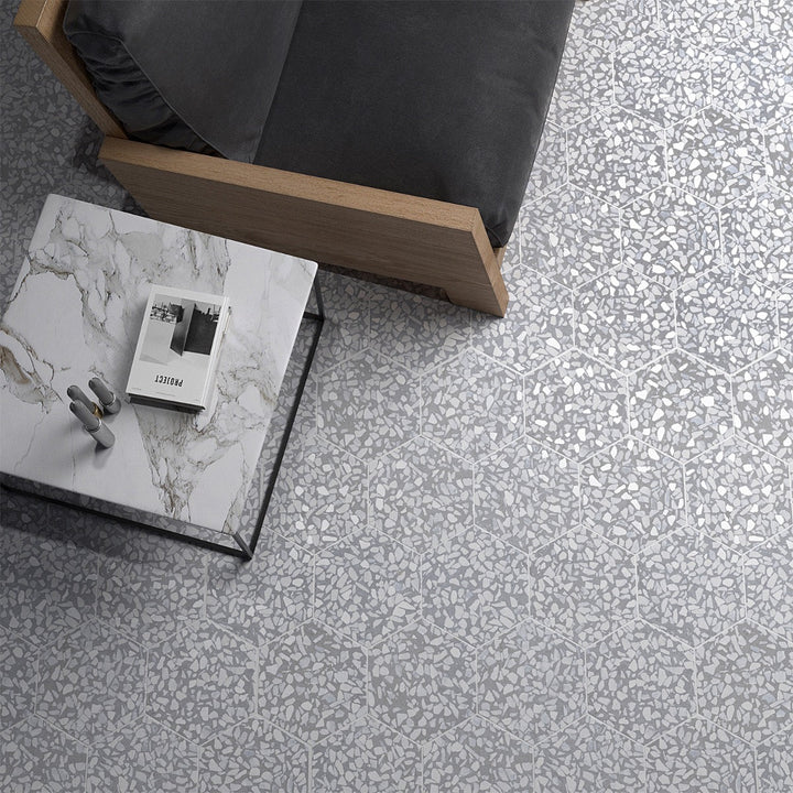 Lux Tile Terrazzo Hex Azulio Blue 9" Matte Porcelain Tile