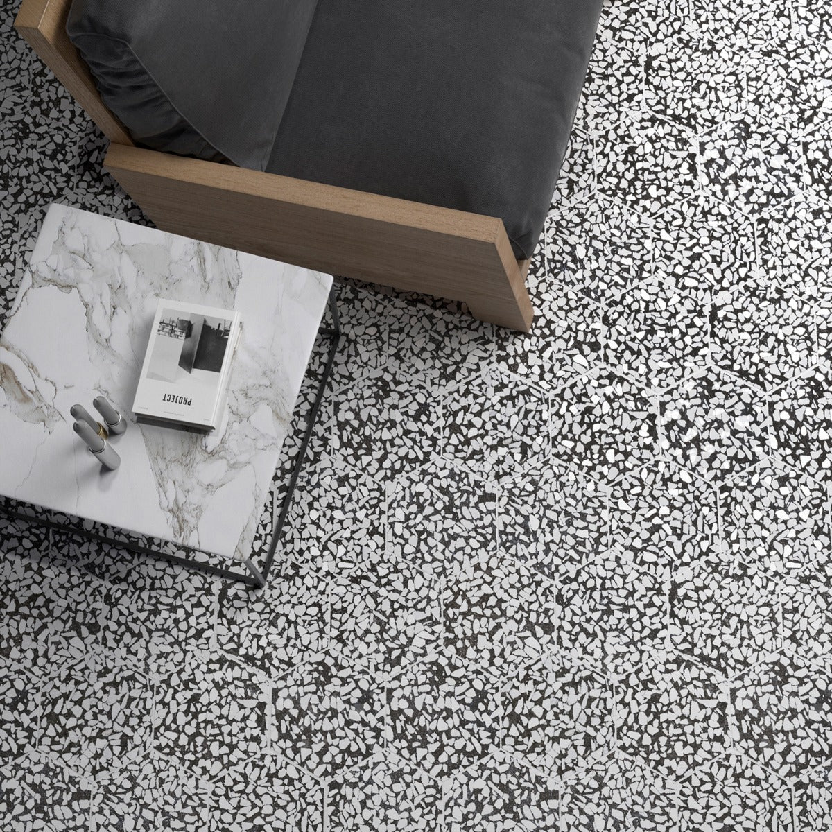 Lux Tile Terrazzo Hex Nero Black & White 9" Matte Porcelain Tile