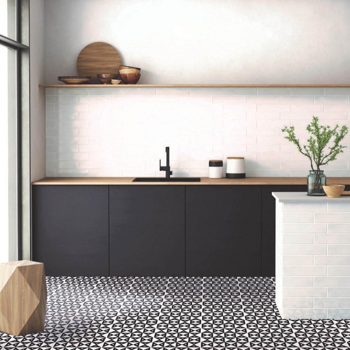 B2W Black & White 8x8 Matte Porcelain Tile - Lux Tile