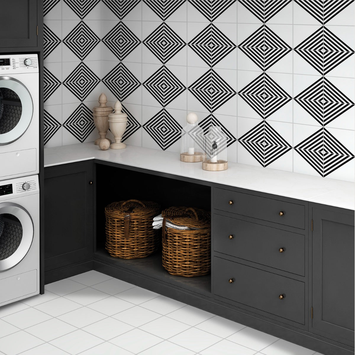 Lux Tile B2W Stripe Positive 8x8 Matte Porcelain Tile