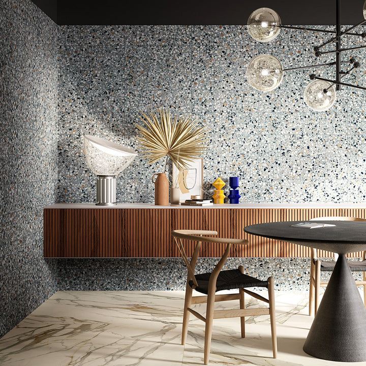Chips Macro Azur Blue 8x8 Matte Porcelain Tile - Terrazzo Look