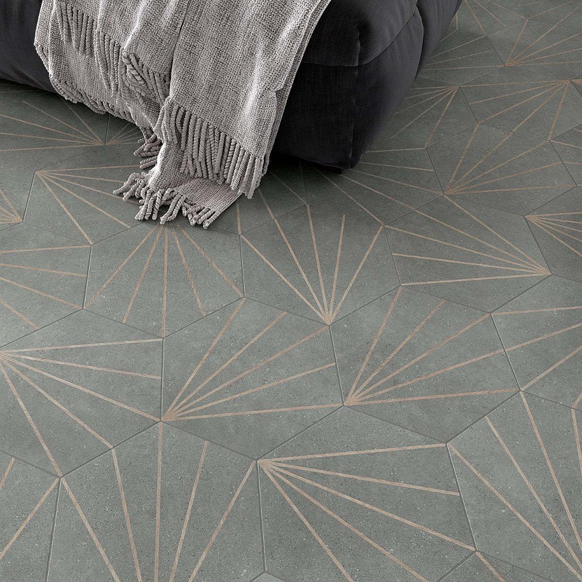 Lux Tile Pergola Beams Graphite Gray 12.5" Hexagon Matte Porcelain Tile