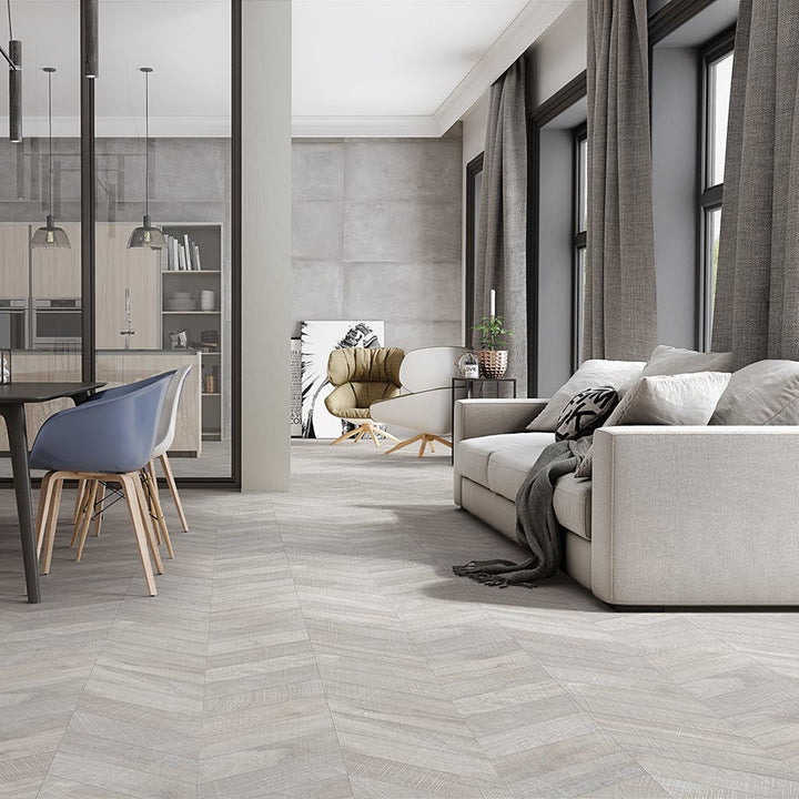 Kenridge Chevron Gray 24x48 Matte Porcelain Tile - Lux Tile