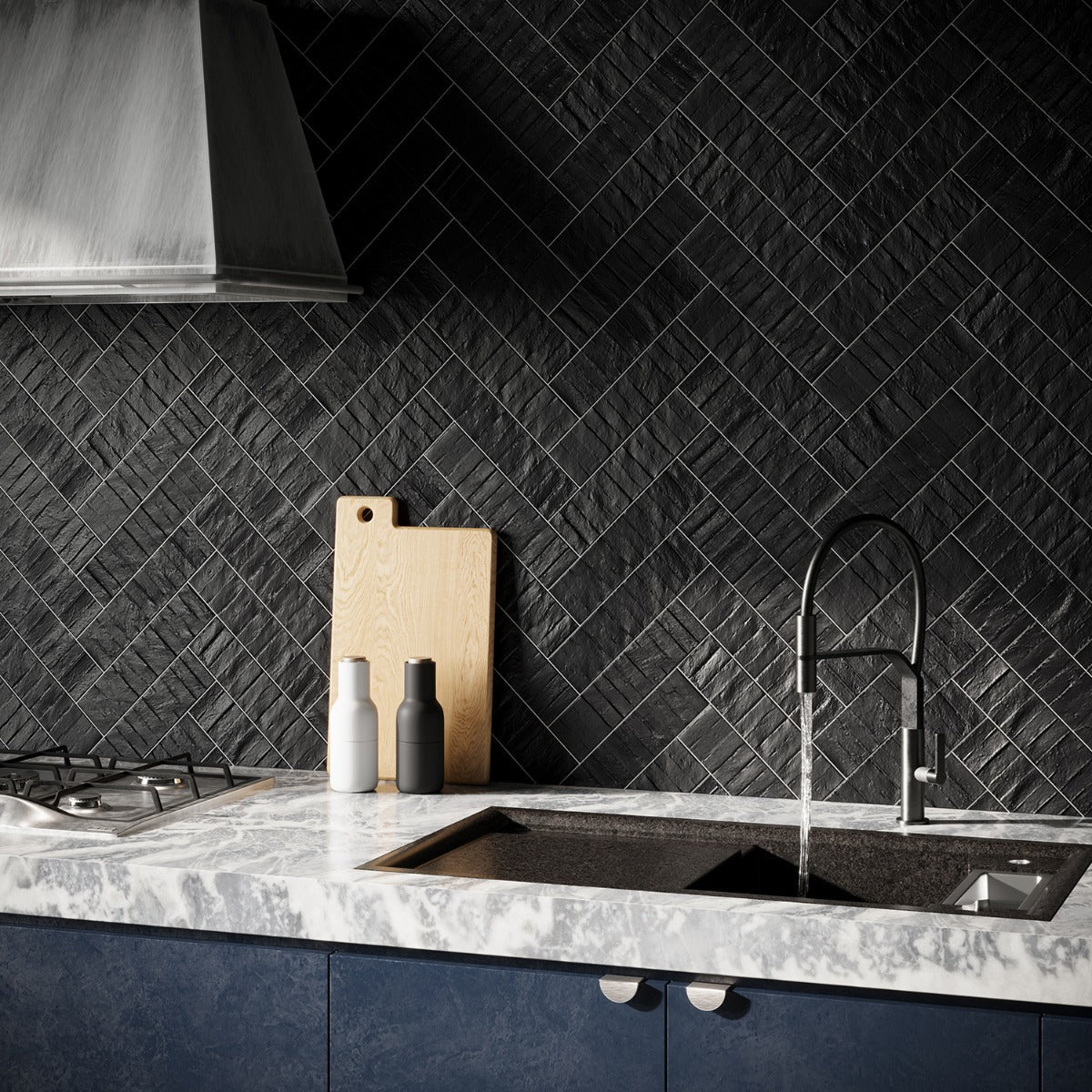 Rework Leather Black 3x12 Matte Porcelain Subway Tile - Lux Tile
