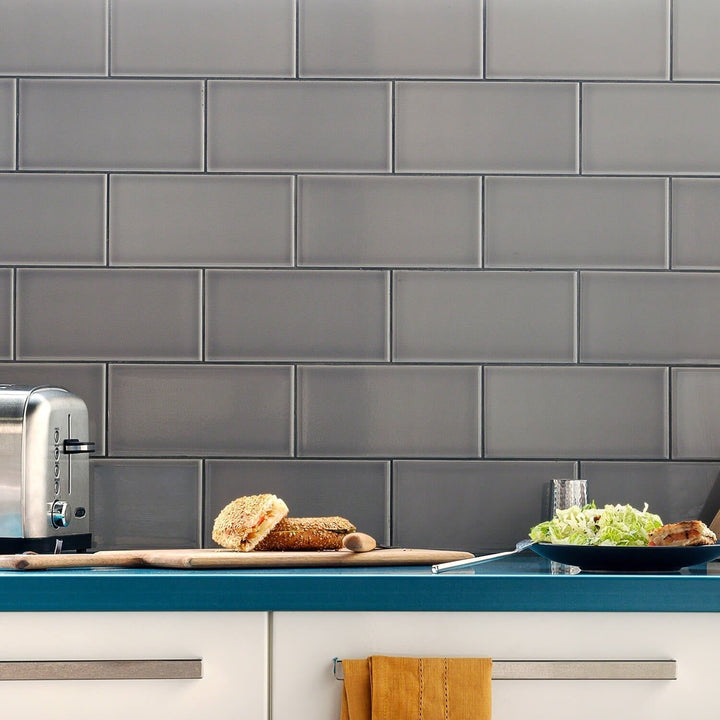 Vector Gris Gray Polished Ceramic Subway Tile - 4x8