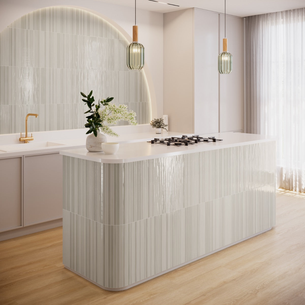 Kanbina Sage Gray 5x18 Glossy Ceramic Mosaic Tile