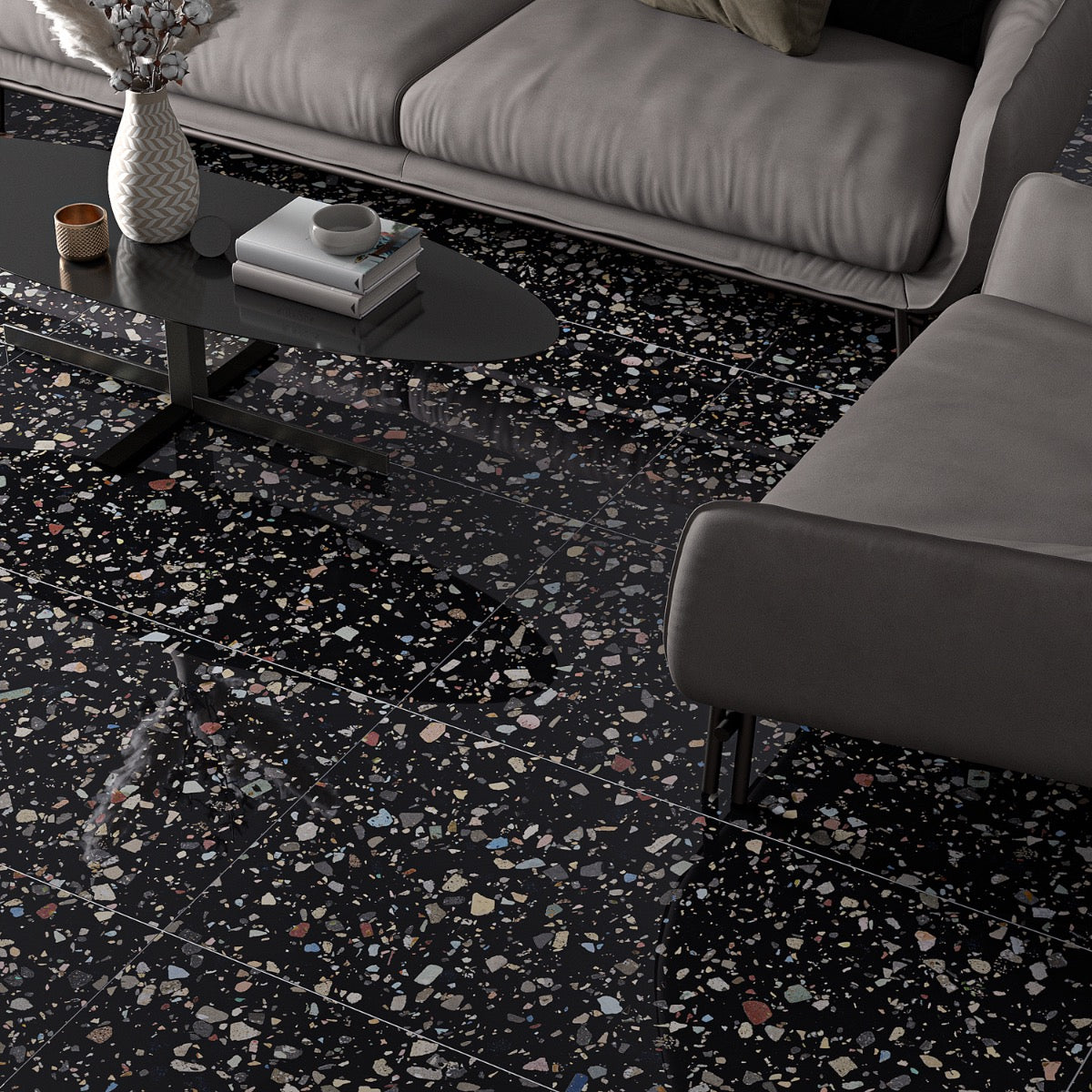 Bejeweled Black Multicolor 24x48 Polished Porcelain Tile - Lux Tile