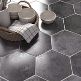 Kalay Antracite Gray 9" Hexagon Polished Porcelain Tile