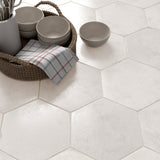 Kalay White 9" Hexagon Polished Porcelain Tile - Lux Tile