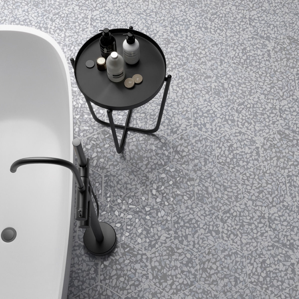Lux Tile Terrazzo Hex Azulio Blue 9" Matte Porcelain Tile
