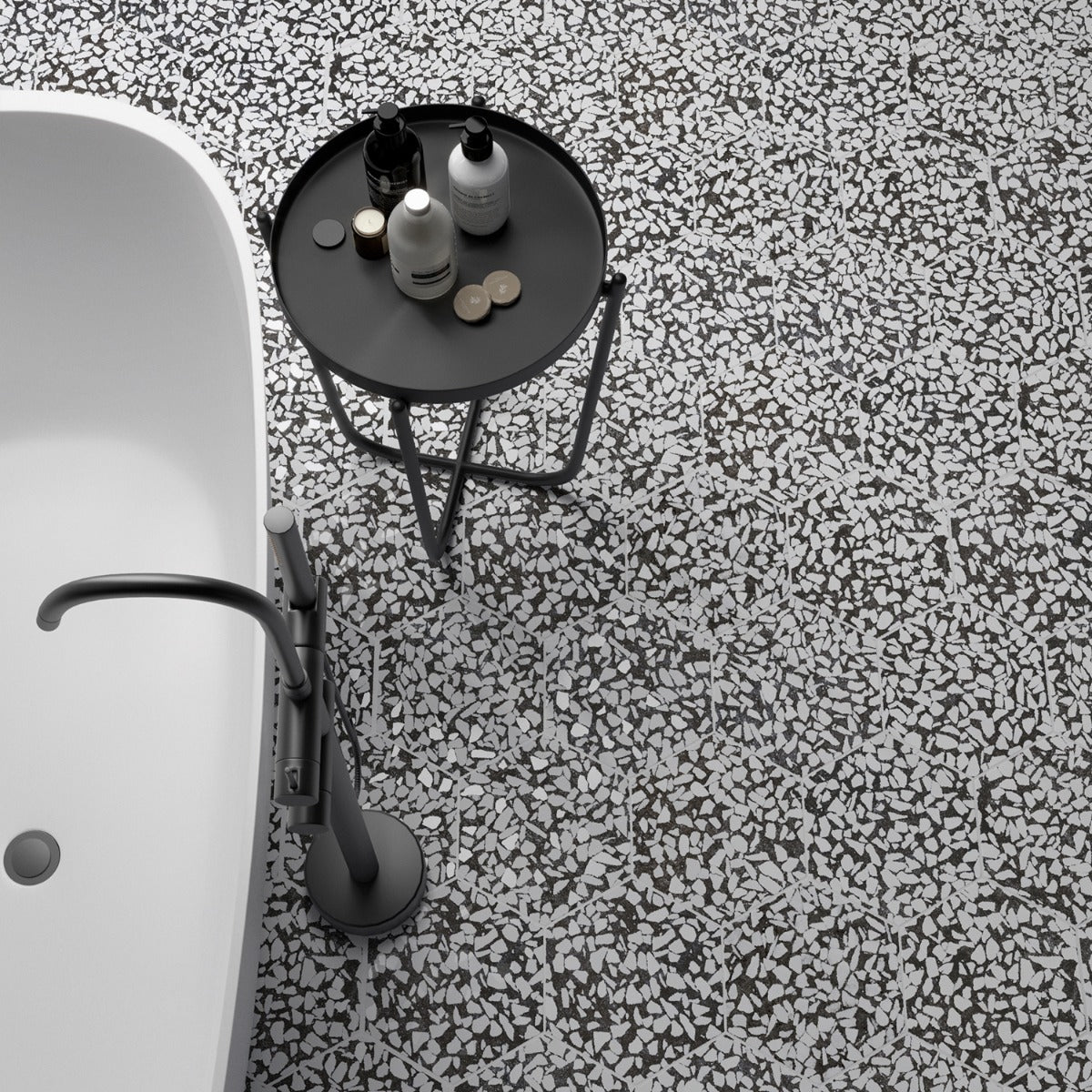 Lux Tile Terrazzo Hex Nero Black & White 9" Matte Porcelain Tile
