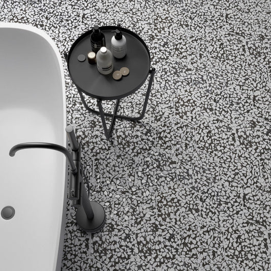 Lux Tile Terrazzo Hex Nero Black & White 9" Matte Porcelain Tile