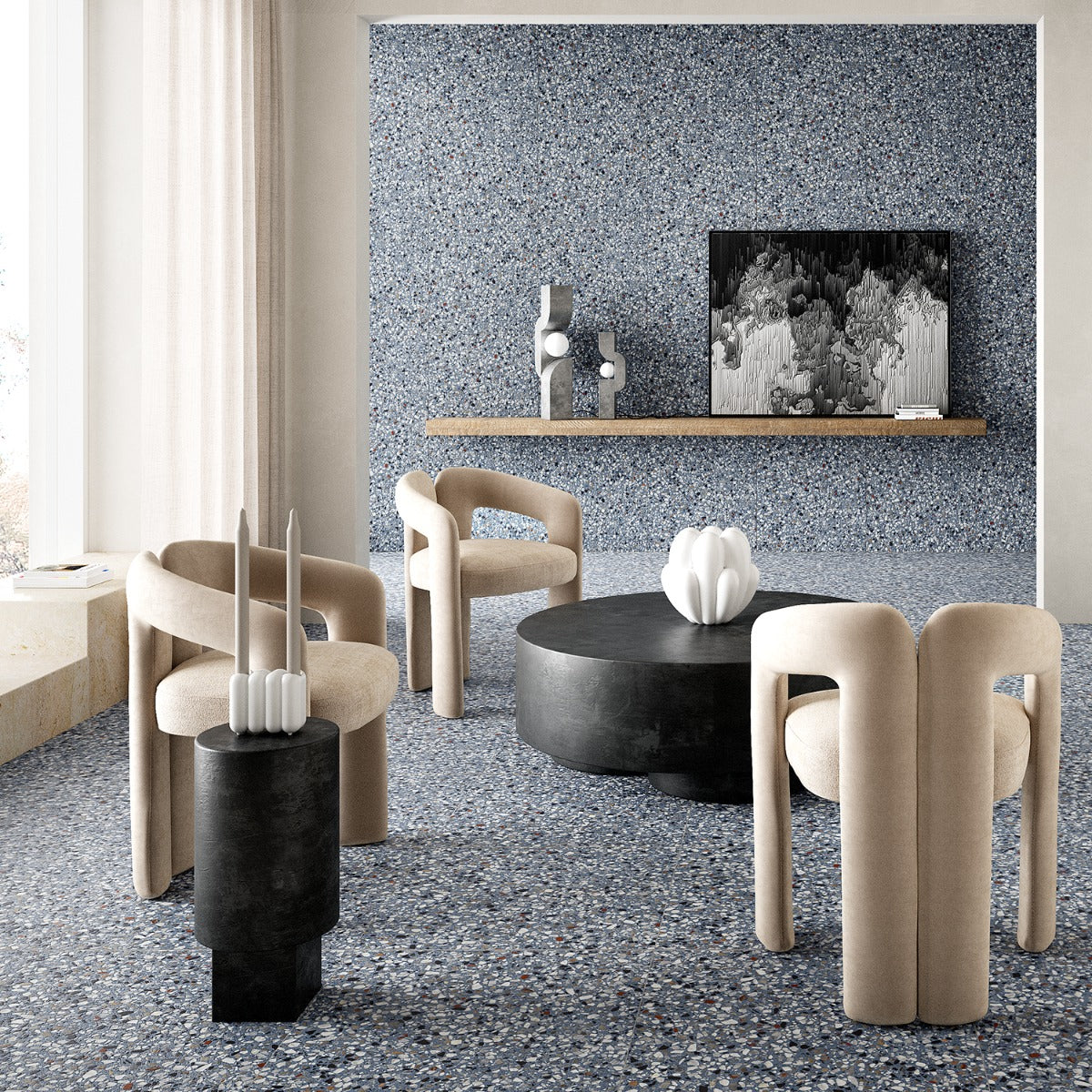 Kobe Flakes Ocean Blue 24x24 Terrazzo Look Matte Porcelain Tile - Lux Tile
