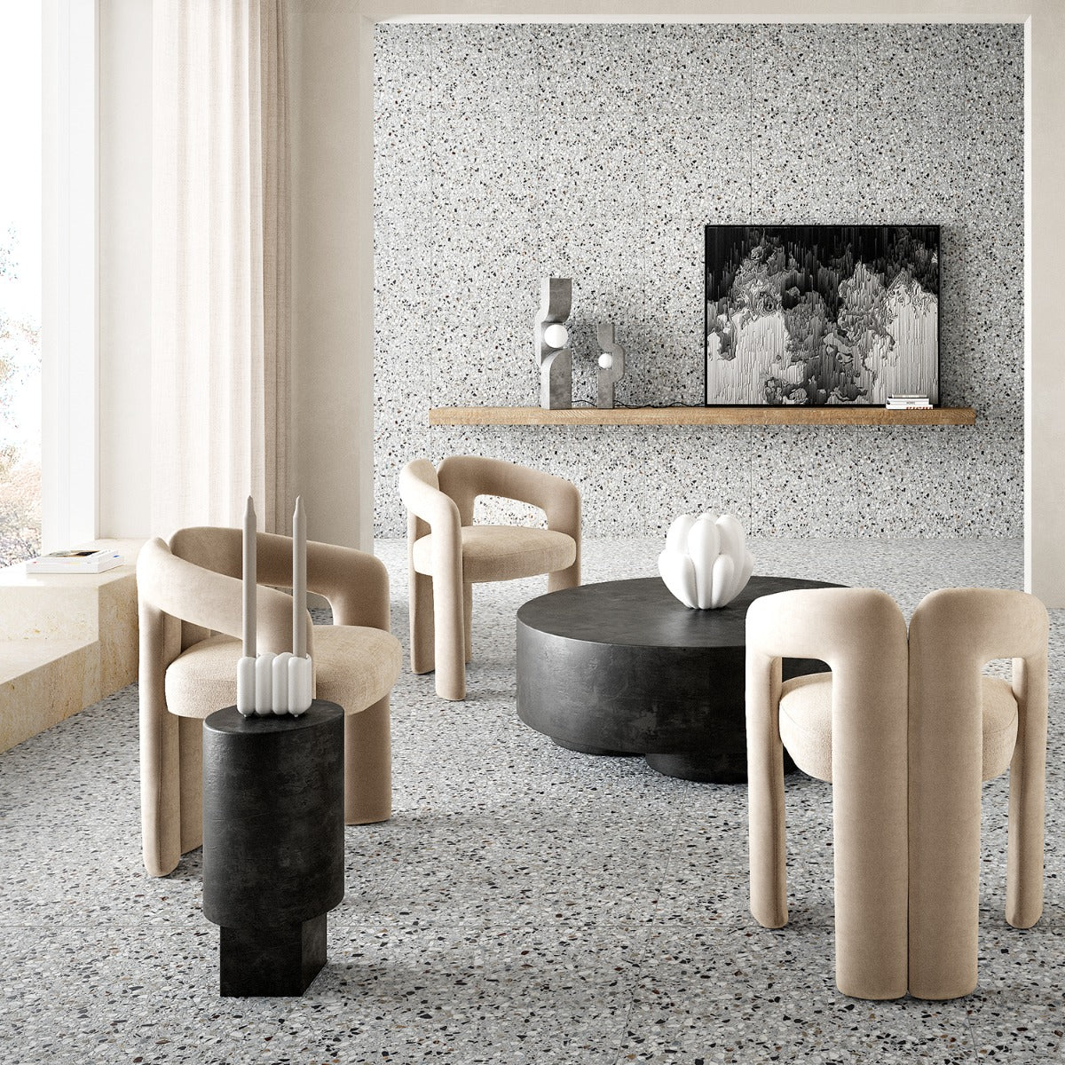 Kobe Flakes Smoke Gray 24x24 Terrazzo Look Matte Porcelain Tile - Lux Tile