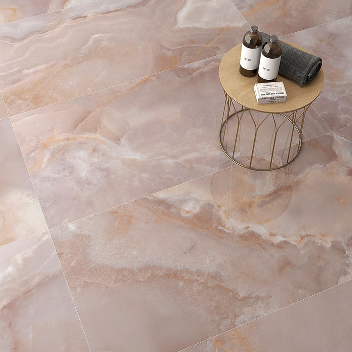 Jewel Onyx Coral Pink 24x48 Polished Porcelain Tile by Lux Tile
