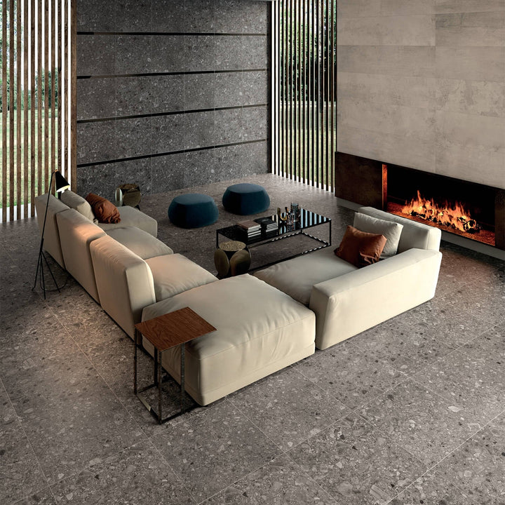 Rizo Antracite Dark Gray 24x24 Terrazzo Look Semi-Polished Porcelain Tile