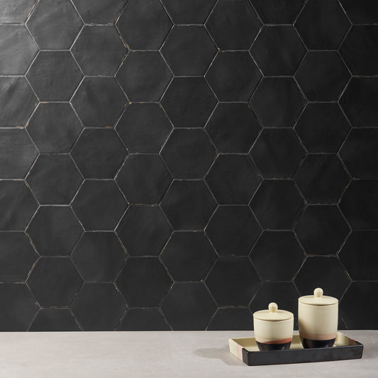 Lux Tile Sasha Hex Nero Black 6" Matte Porcelain Hexagon Tile