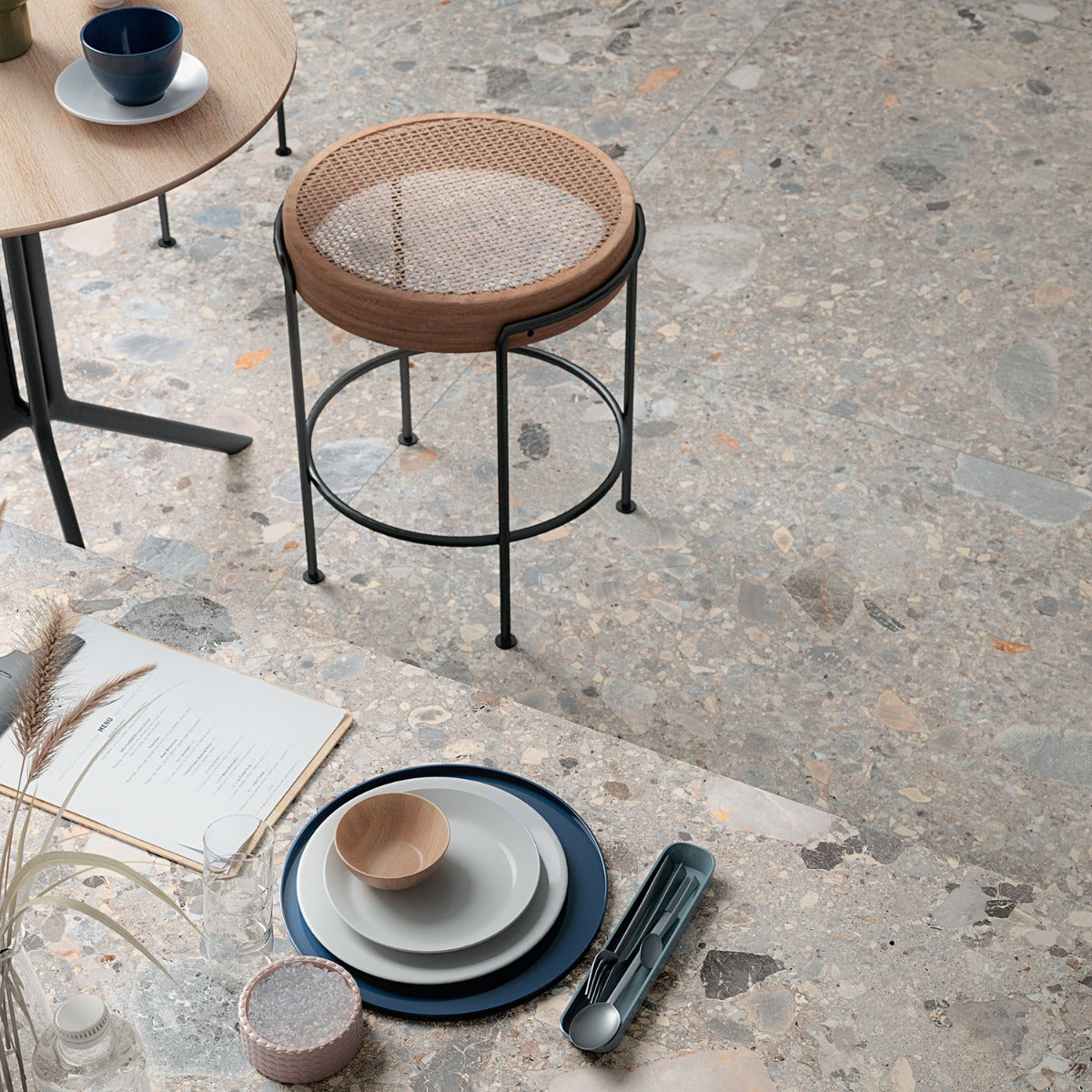 Rizo Earth Gray 24x48 Terrazzo Look Matte Porcelain Tile