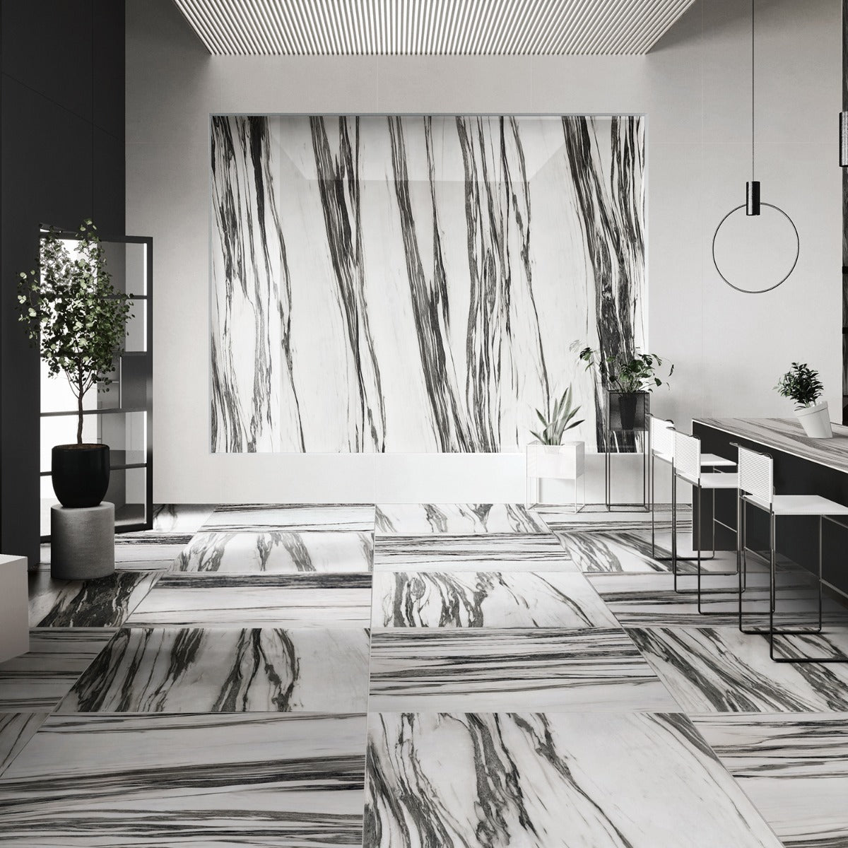 Drama Fall Black & White 24x48 Polished Porcelain Tile - Lux Tile