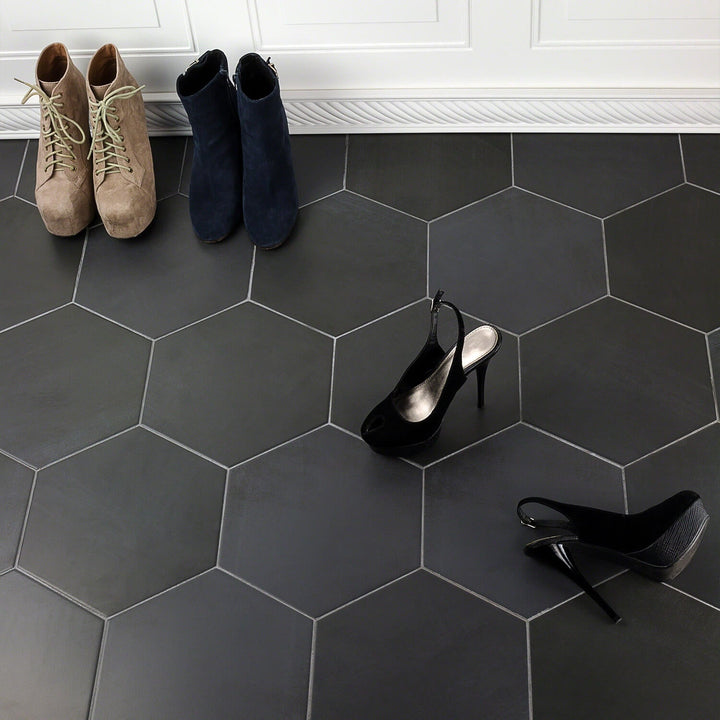 Paige Antracite Black 10" Hexagon Matte Porcelain Tile