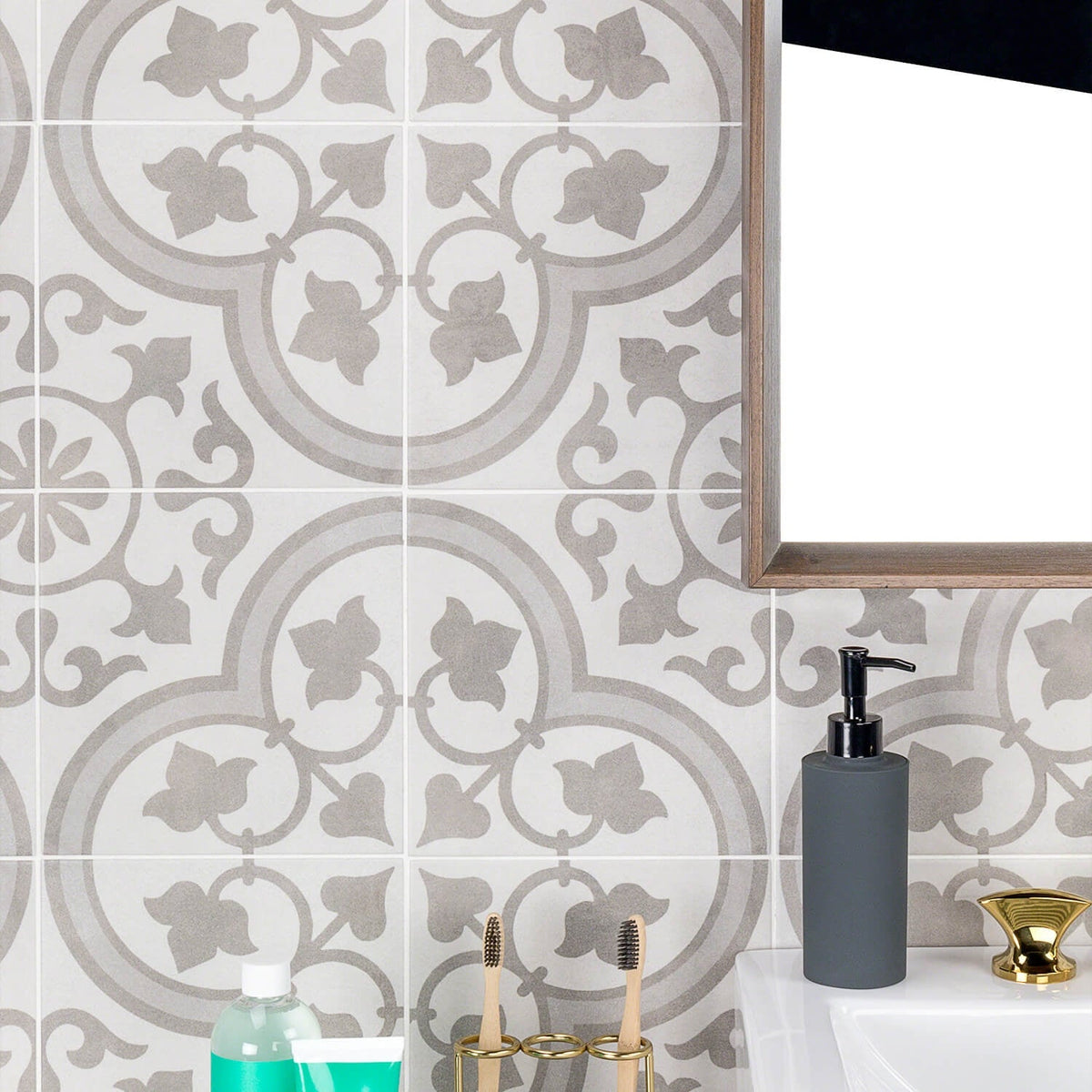 Cascais Silver Ornate 9x9 Matte Porcelain Tile - Lux Tile