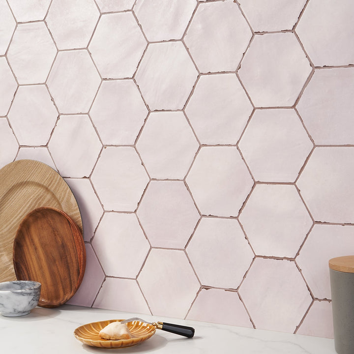 Sasha Hex Rose Pink Matte Porcelain Tile - 6" Hexagon
