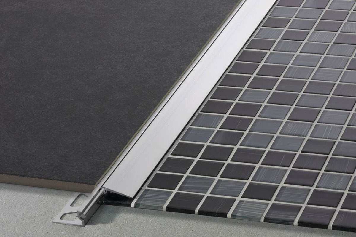 Schluter Systems RENO-V 0.563-in W x 98.5-in L Satin Anodized Aluminum Reducer Tile Edge Trim