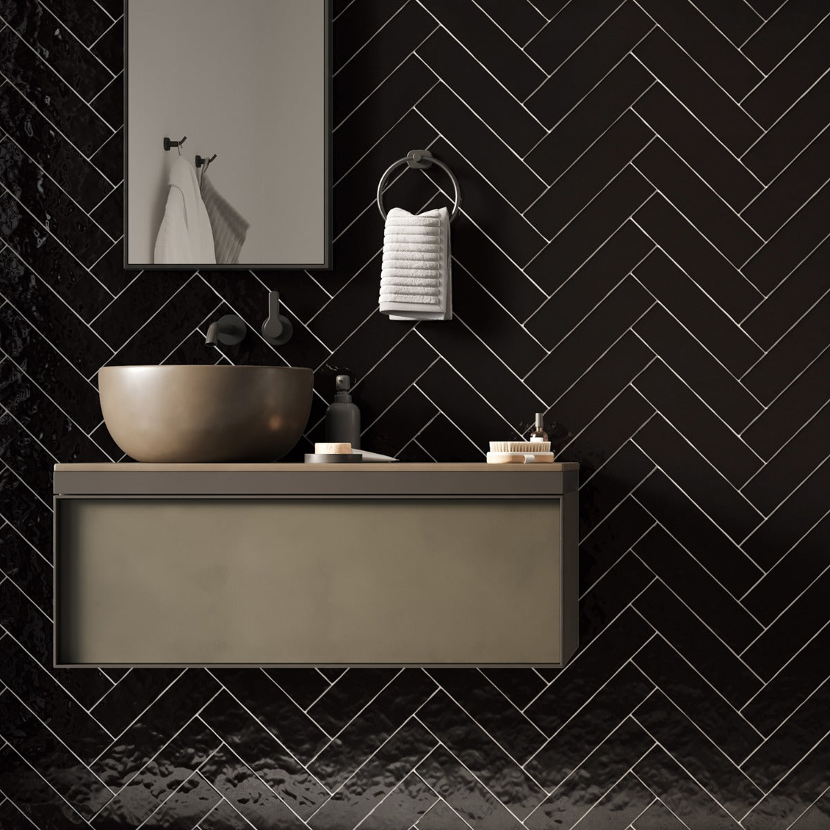 Lancaster Noir Black 3x12 Polished Ceramic Subway Tile for Walls