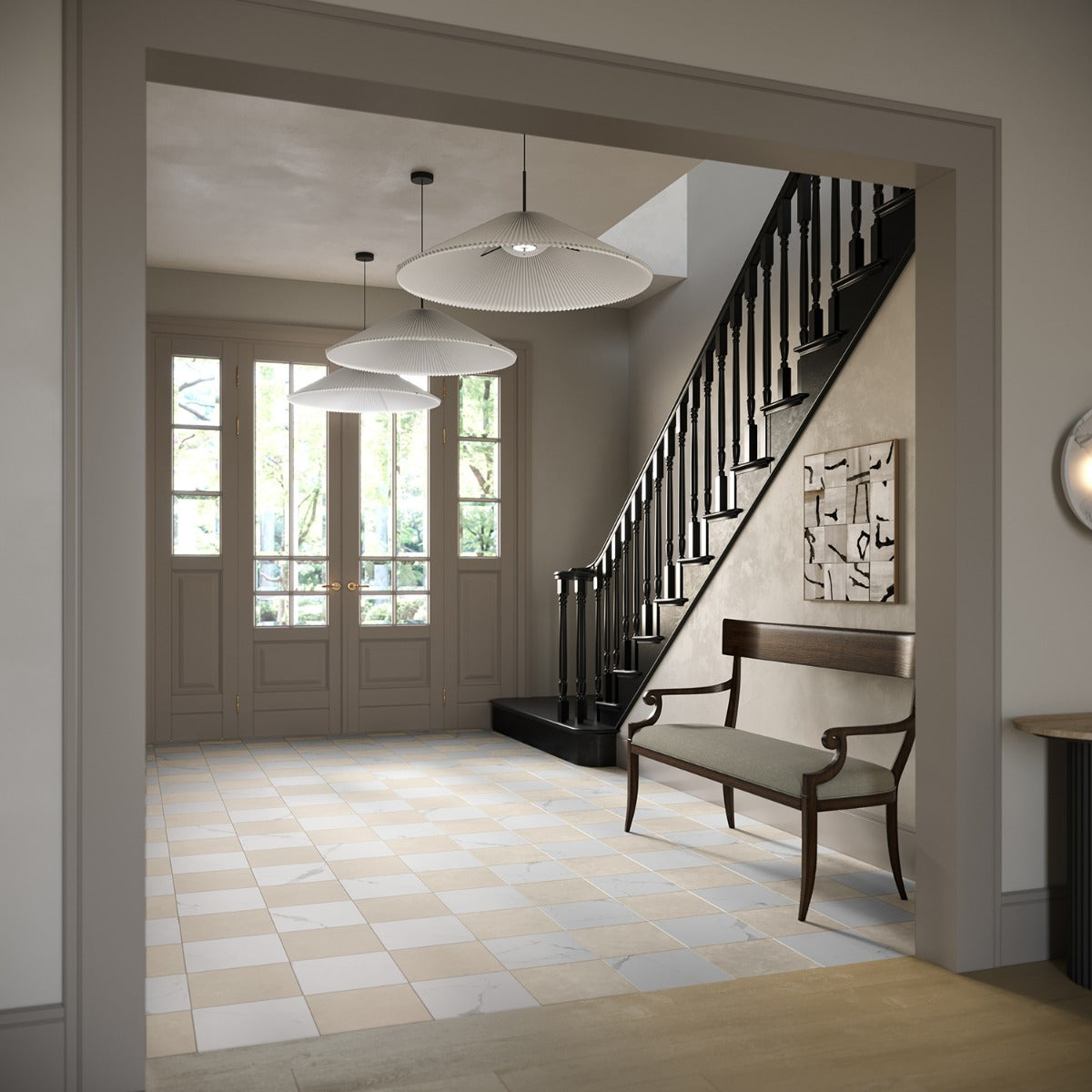Fortunato Calacatta and Marfil 12x12 Matte Porcelain Checkerboard Tile