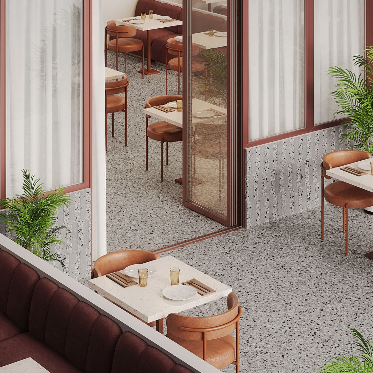 Kobe Flakes Smoke Gray 24x24 Terrazzo Look Matte Porcelain Tile - Lux Tile
