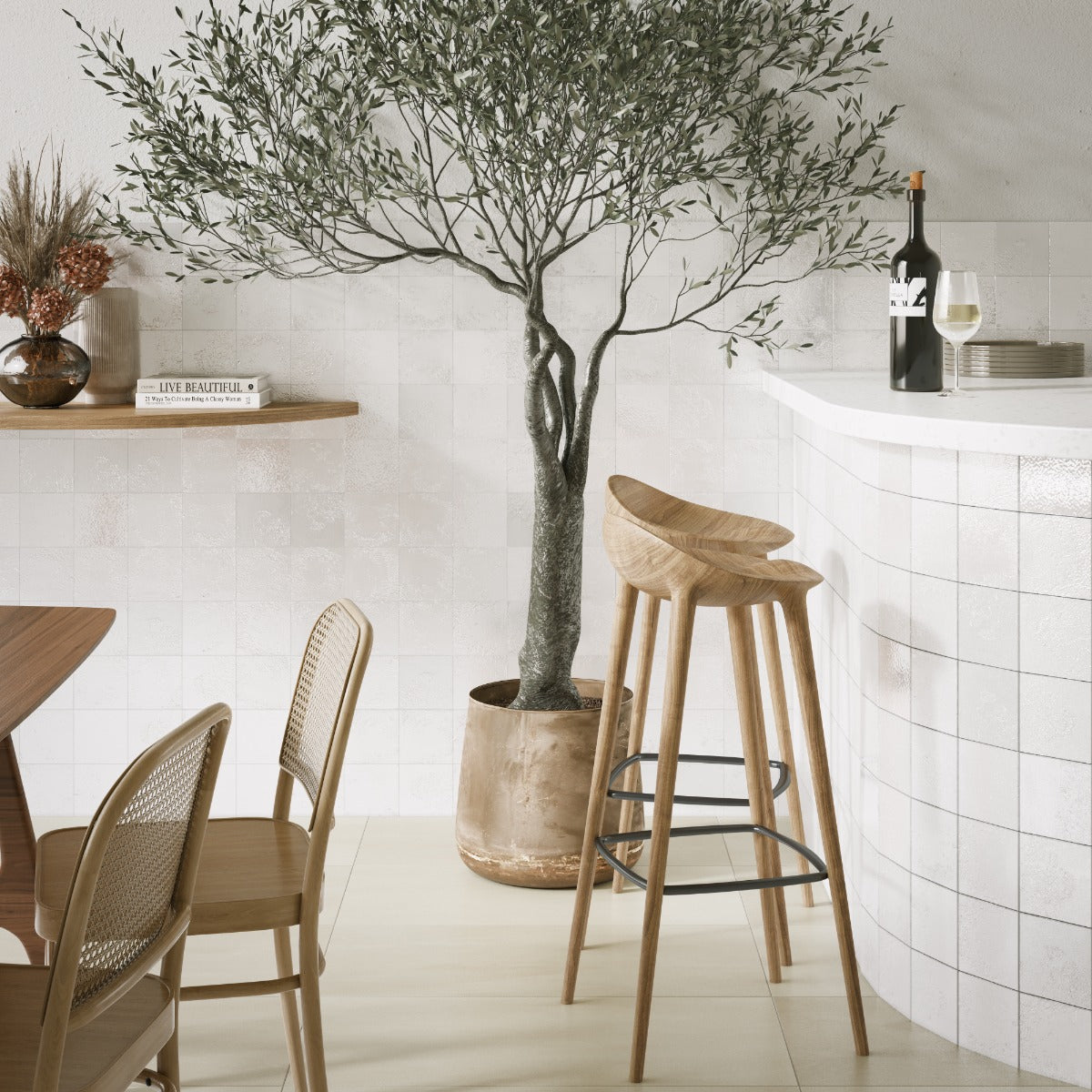Navari White 5x5 Textured Glossy Ceramic Tile by Lux Tile