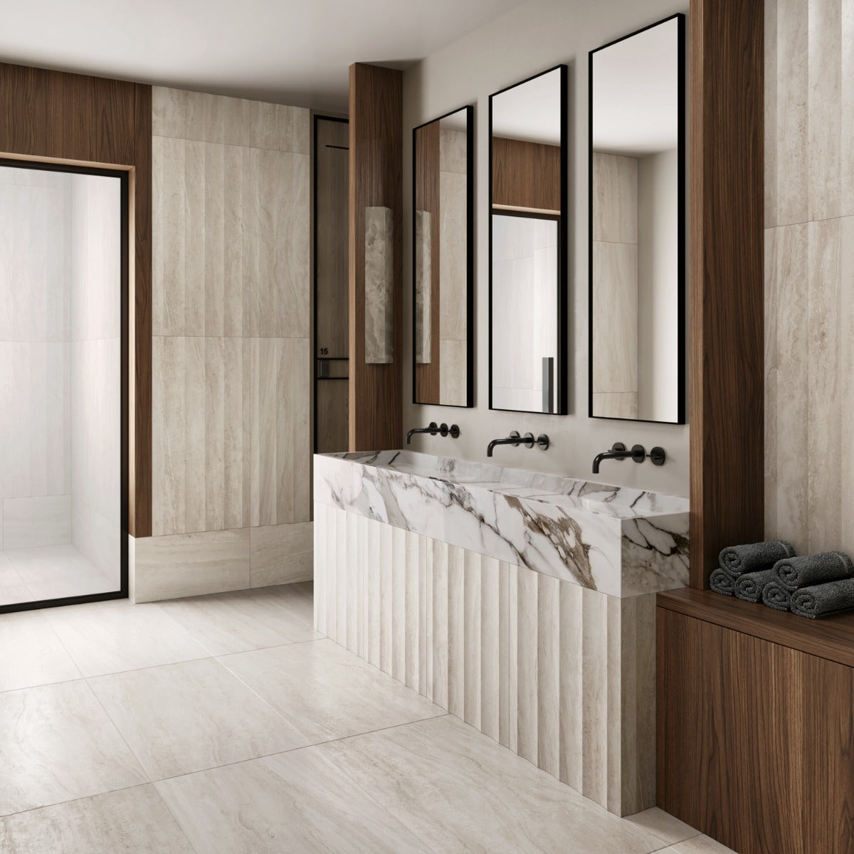 Lumar Waves 3D Travertino Bianco Warm White 24x48 Matte Porcelain Tile