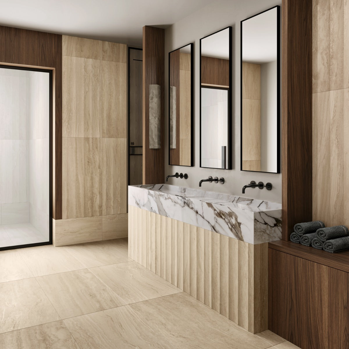 Lumar Waves 3D Travertino Crema Beige 24x48 Matte Porcelain Tile