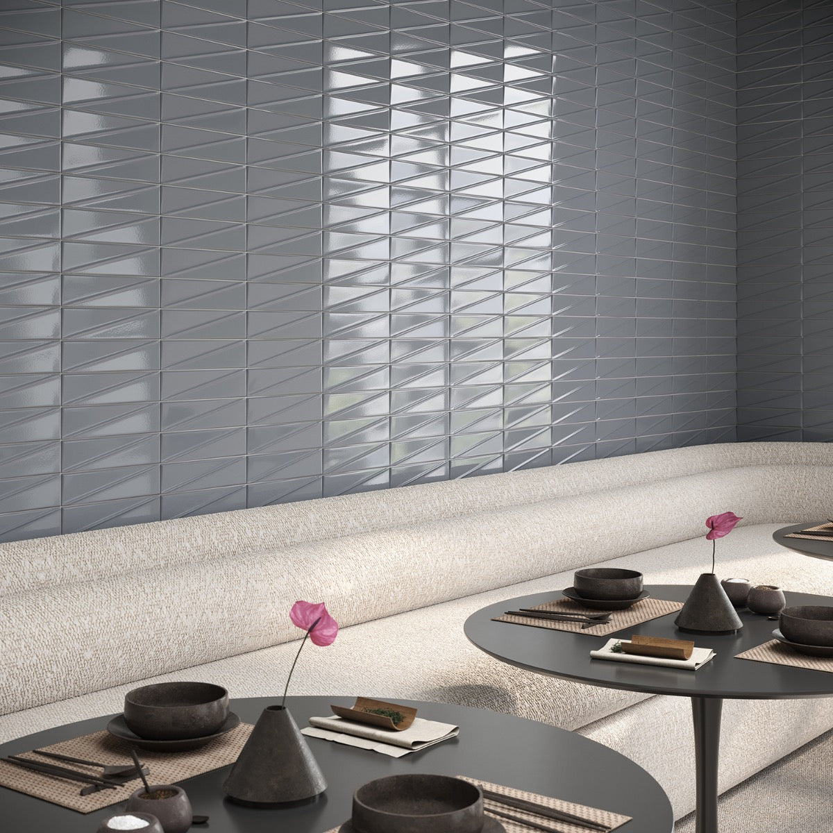 Axelle Misty Gray 3x12 3D Glossy Ceramic Subway Tile - Lux Tile