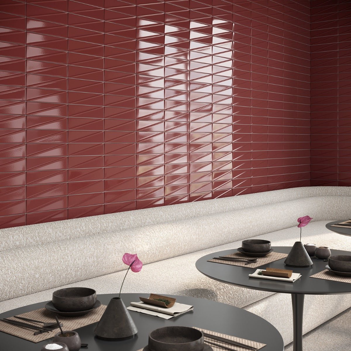 Axelle Ruby Red 3D Glossy Ceramic Subway Tile - 3x12