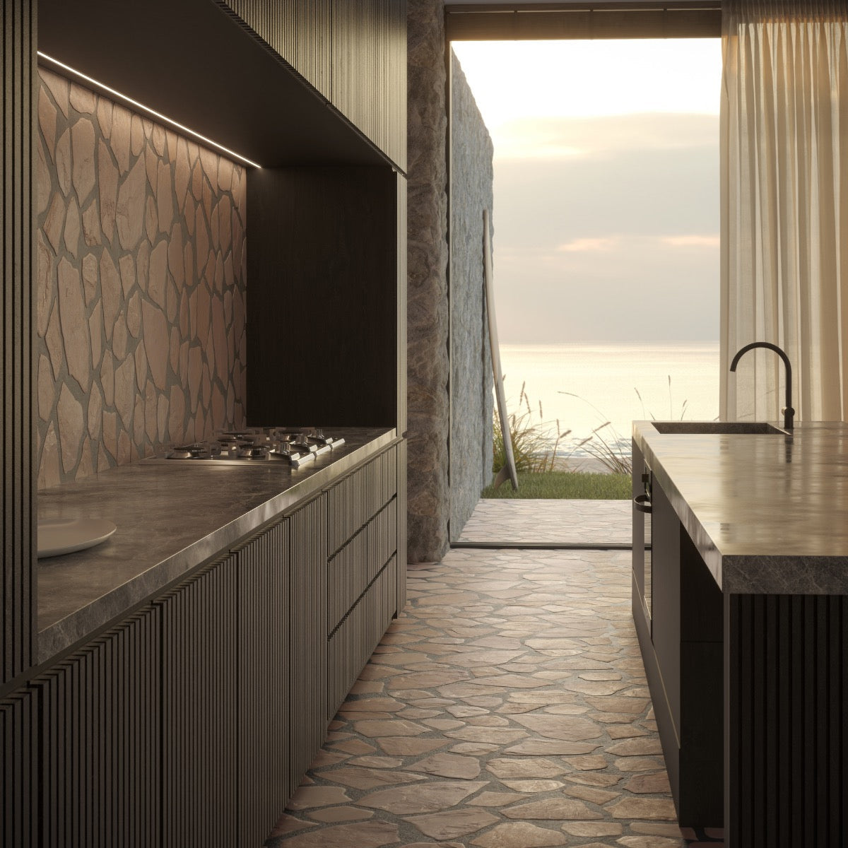 Pathstone Beige Textured Matte Porcelain Flagstone Tile - Durable Outdoor Flooring