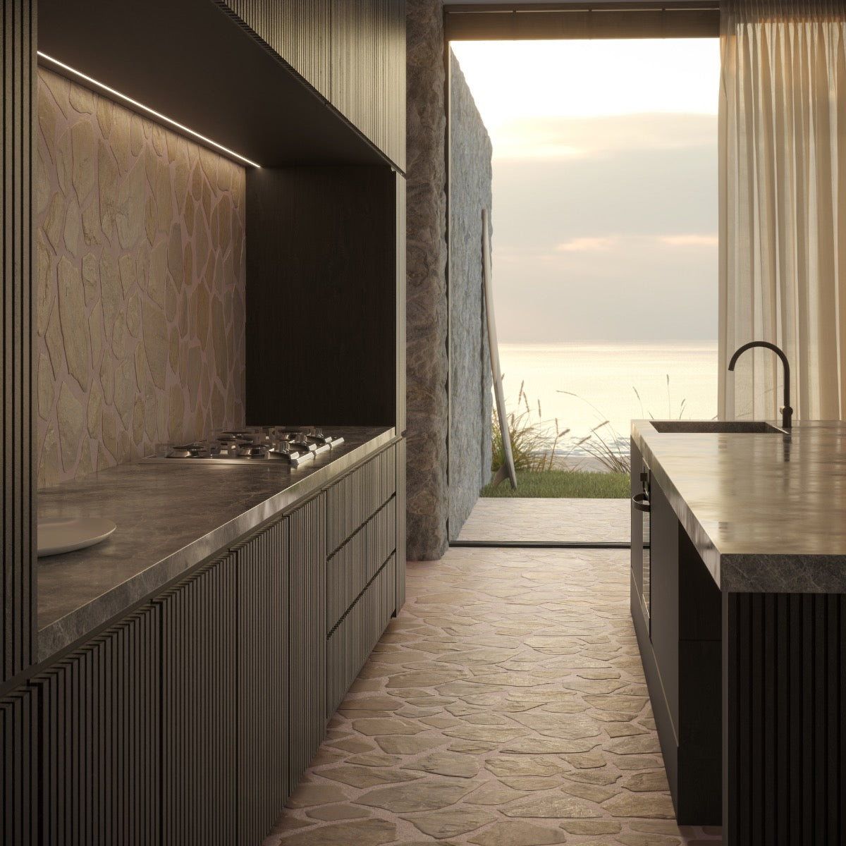 Pathstone Taupe Textured Matte Porcelain Flagstone Tile - Lux Tile