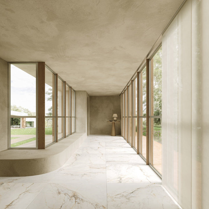 Tilebar Calacatta Macchia White Gold 48x48 Marble Look Matte Porcelain Tile