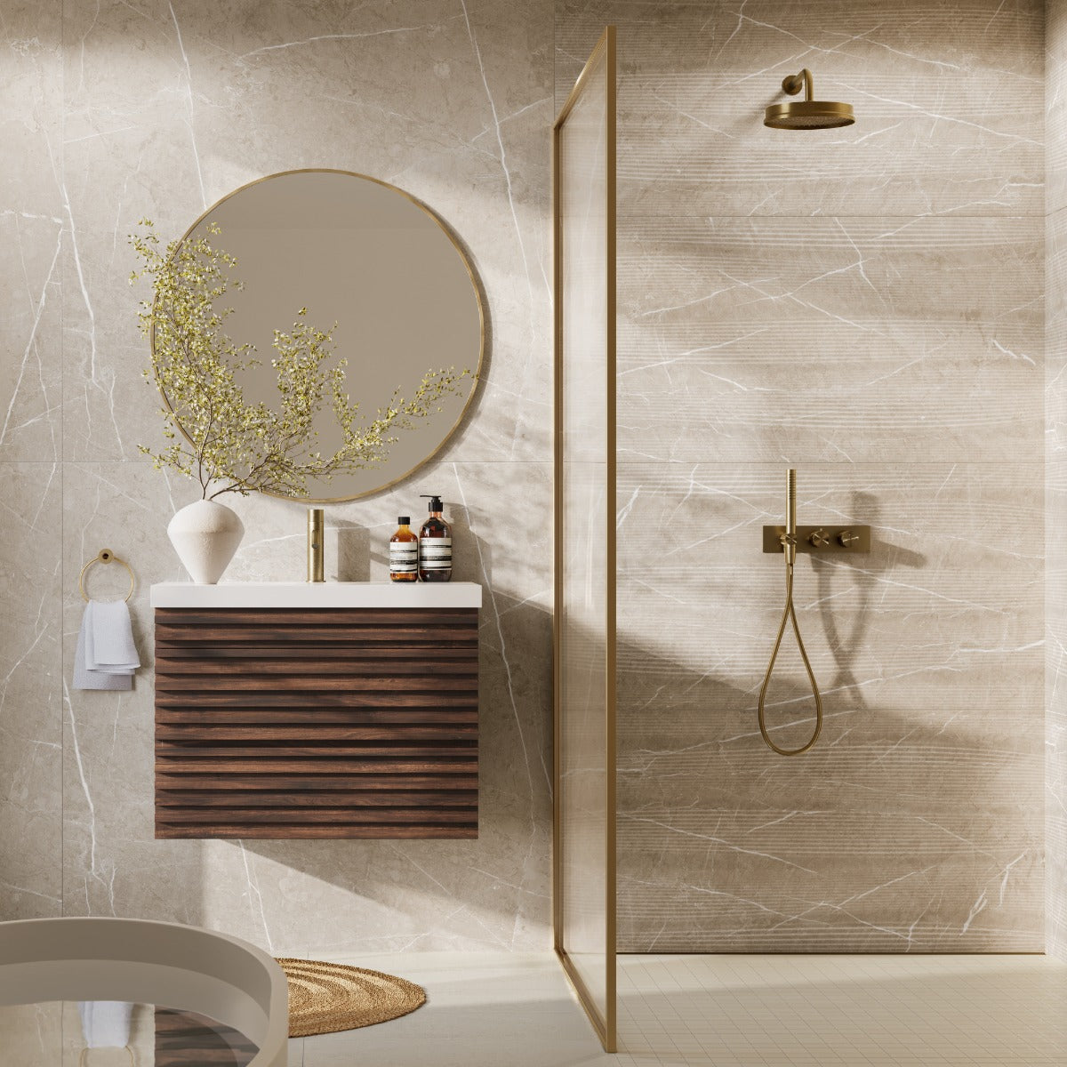 Autograph Vibe Crema Beige 24x48 3D Textured Marble Look Matte Porcelain Tile