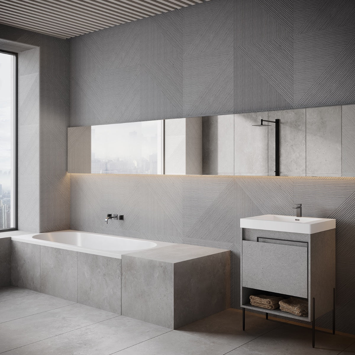 Tilebar Enso Gray 24x48 Ribbed Matte Fluted Porcelain Tile