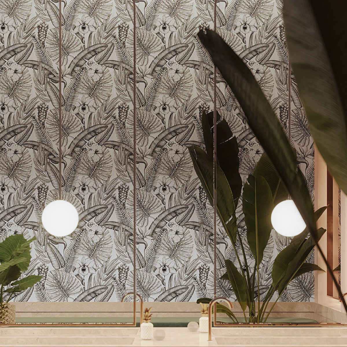 Paula Purroy Gardenia Black and White 24x48 Porcelain Tile