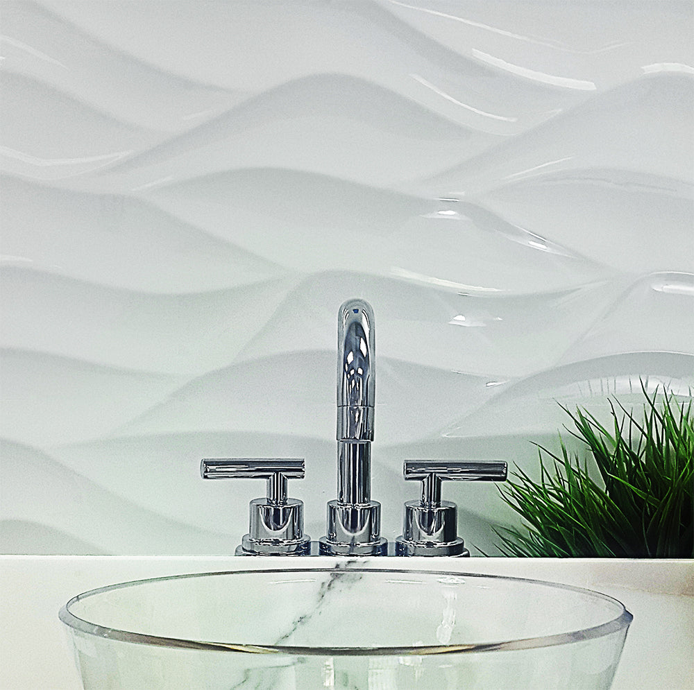 Billowy Clouds White 12x36 Polished Ceramic Wall Tile - Lux Tile