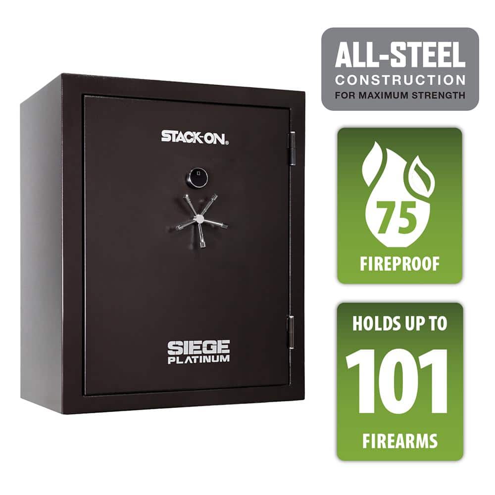 STACK-ON Siege Platinum 101-Gun Fire and Water Resistant Safe, Electronic and Biometric Lock, Black Cherry, Gun Safe