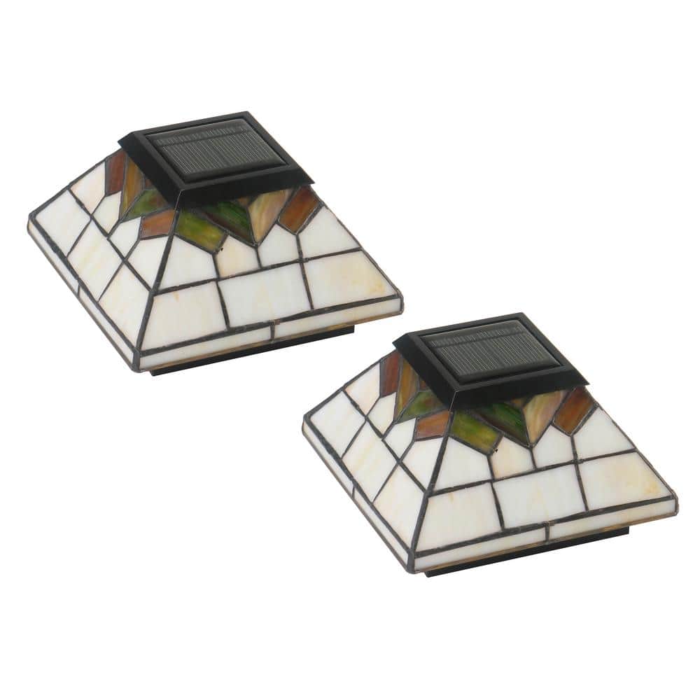 CLASSY CAPS Wellington 4 in. x 4 in./ 5 in. x 5 in. Outdoor Stain Glass Solar Post Cap (2-Pack)