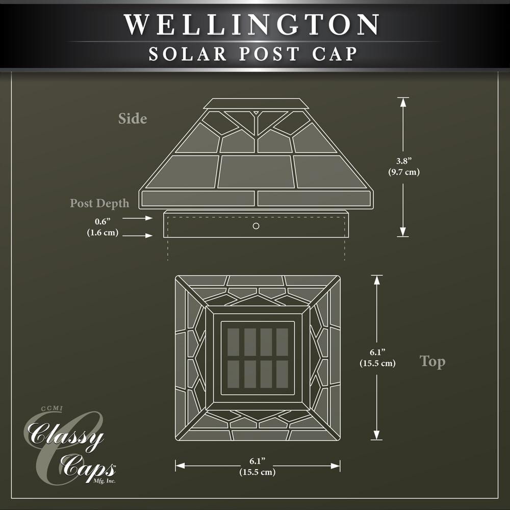 CLASSY CAPS Wellington 4 in. x 4 in./ 5 in. x 5 in. Outdoor Stain Glass Solar Post Cap (2-Pack)