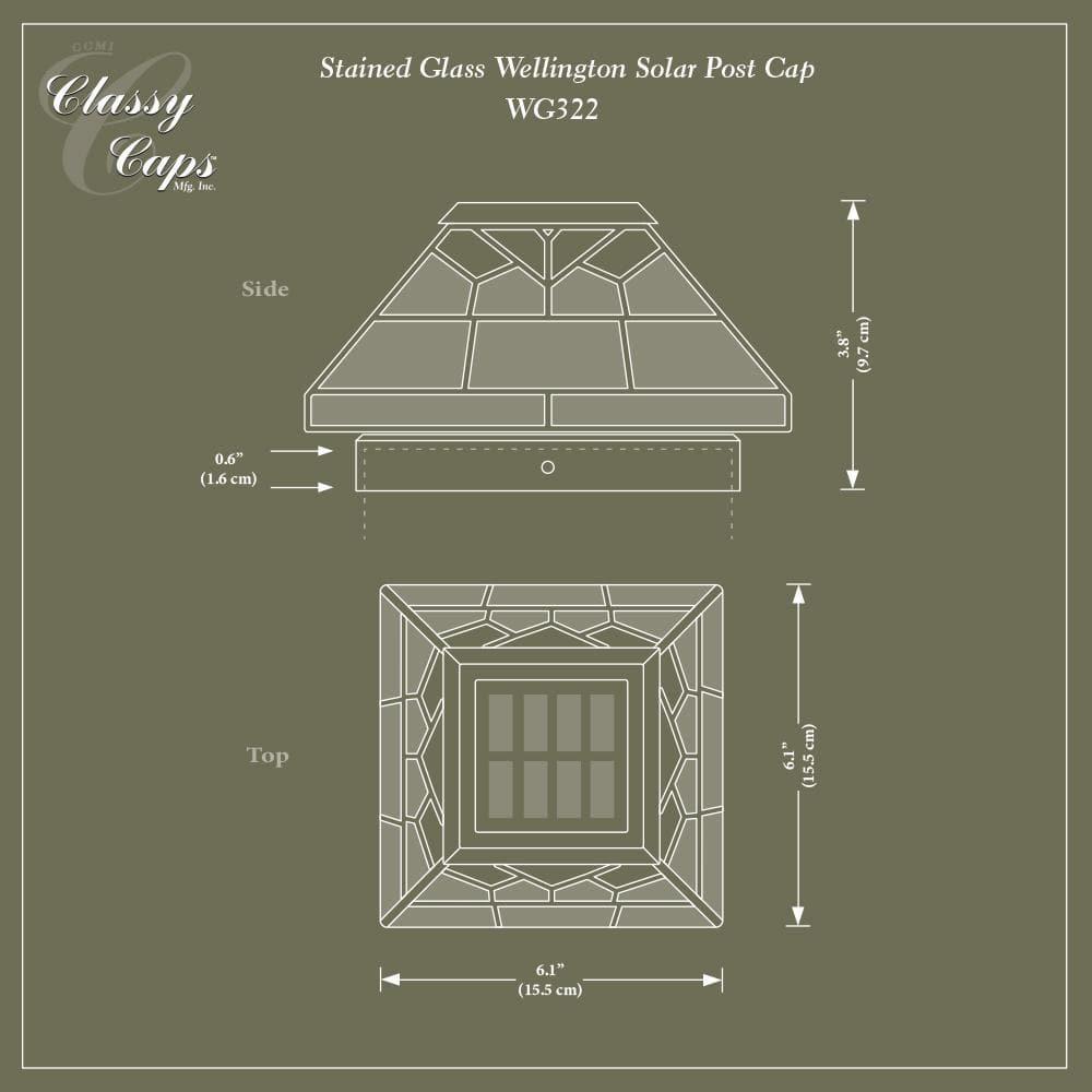 CLASSY CAPS Wellington 4 in. x 4 in./ 5 in. x 5 in. Outdoor Stain Glass Solar Post Cap (2-Pack)