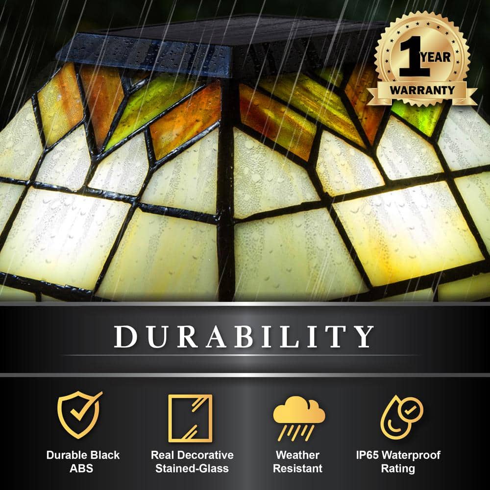 CLASSY CAPS Wellington 4 in. x 4 in./ 5 in. x 5 in. Outdoor Stain Glass Solar Post Cap (2-Pack)